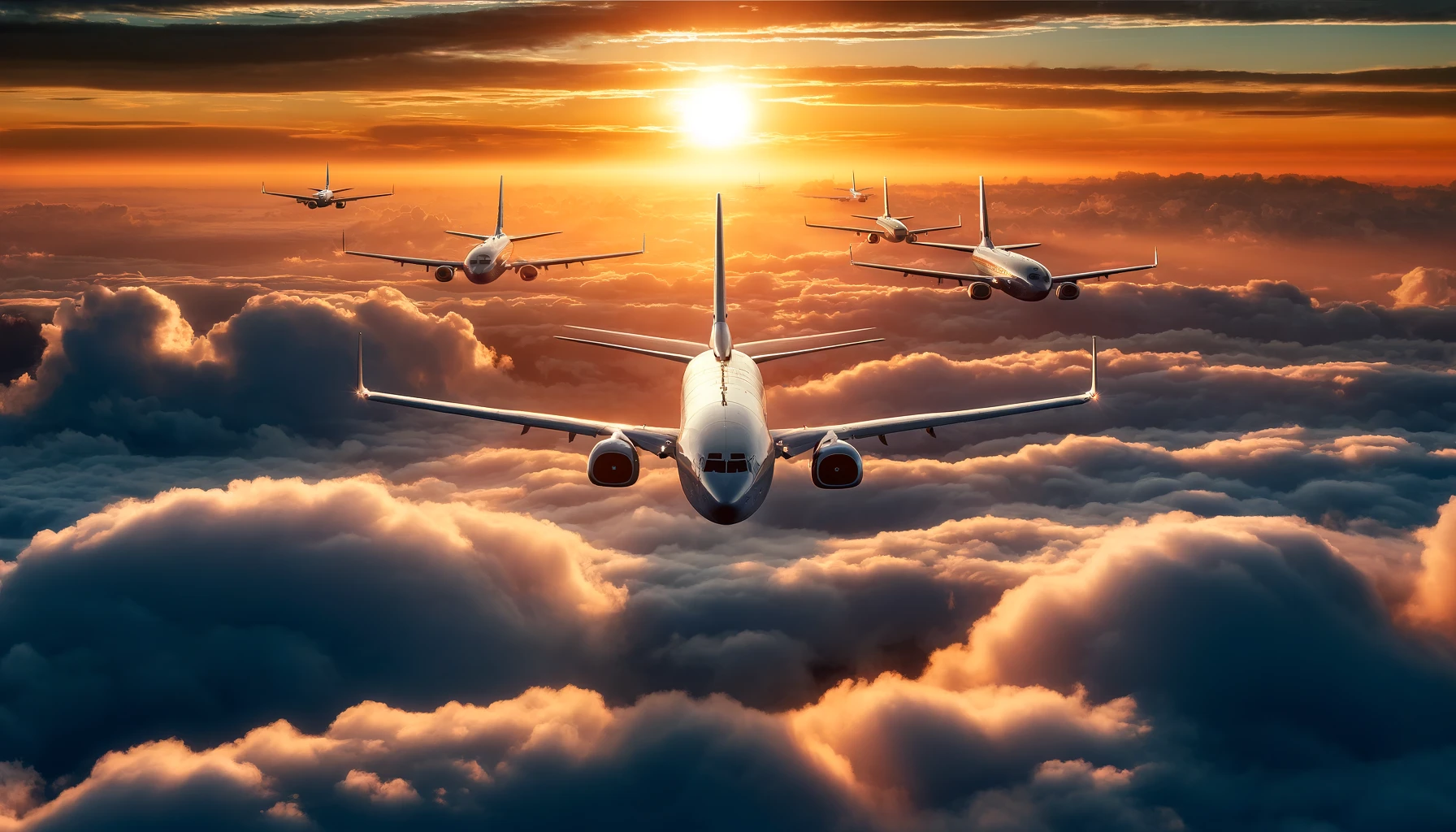 Le renouvellement de la flotte aéroportée de commandement de l'US Air Force 7 Une flotte d'avions E-7 Wedgetail survole majestueusement les nuages au coucher du soleil, symbolisant leur rôle essentiel dans la surveillance aérienne et la sécurité nationale.