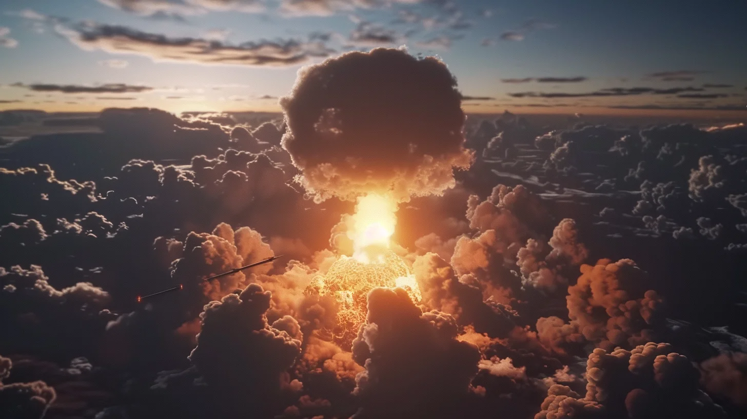 De Hiroshima Ă Aujourd'hui : Comprendre l'Impact et l'Ăvolution des Armes NuclĂ©aires 5 Explosion nuclĂ©aire formant un champignon atomique dans le ciel au coucher du soleil
